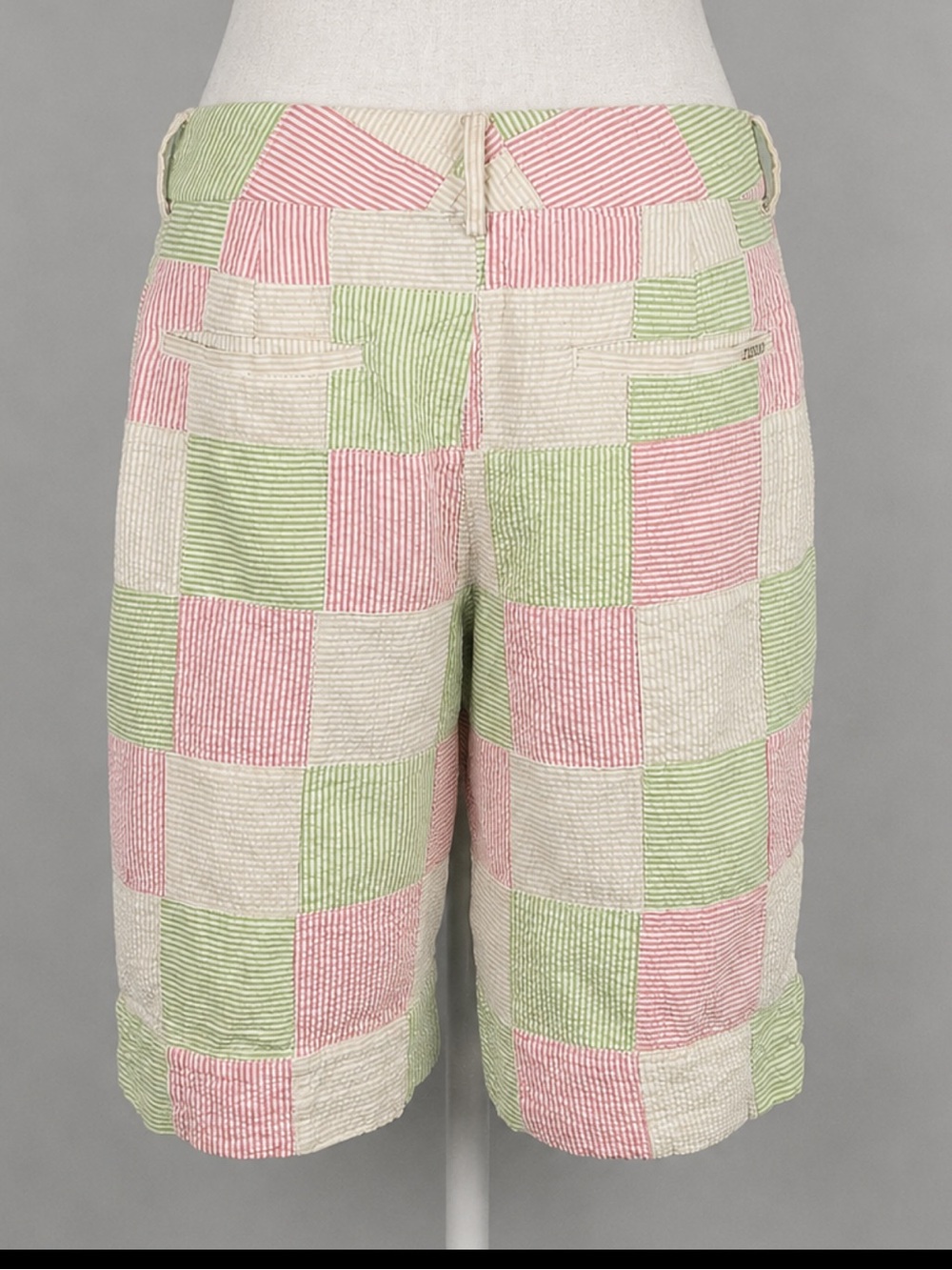 IZOD Golf Patchwork Seersucker Shorts | 100% Cotton | Pastel Pink Green | Size 6 - Picture 5 of 16